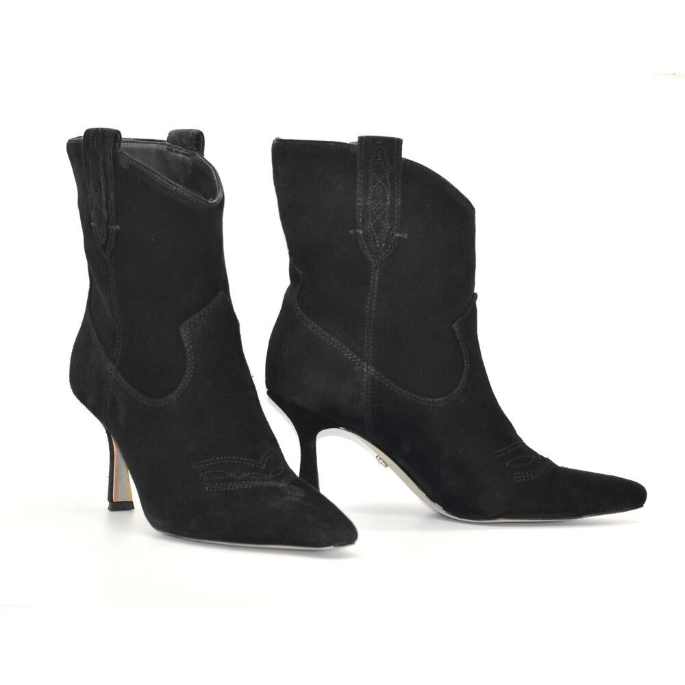 B5 Auth SAM EDELMAN Moe Black Suede Western Pointed Toe Boot Shoes Size 6M $145